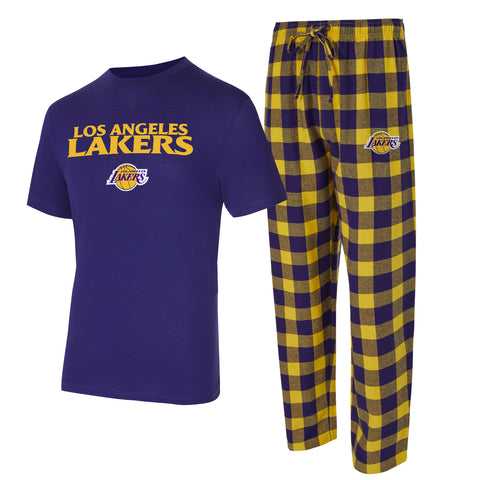 Los Angeles Lakers Mens Concepts Sport 2-piece T-Shirt & Flannel Pant 2pc Pajama Set