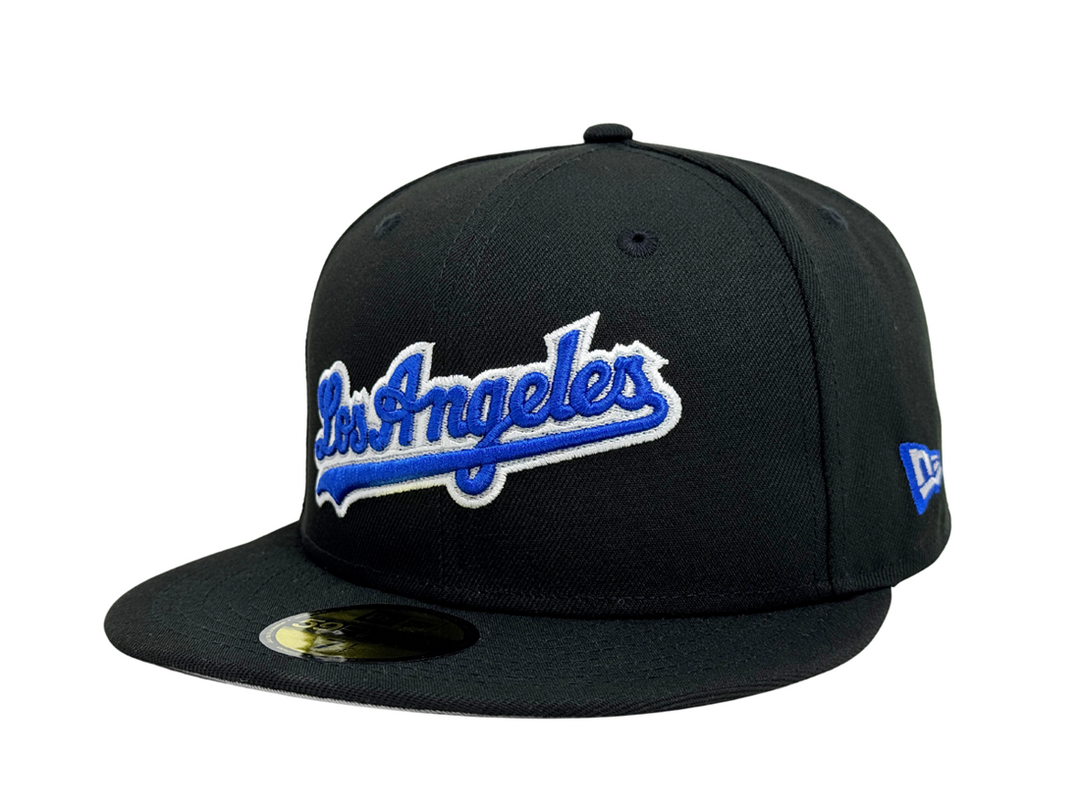 Los Angeles Dodgers Fitted New Era 59Fifty 50th City Script Black Cap Hat Grey UV - THE 4TH QUARTER