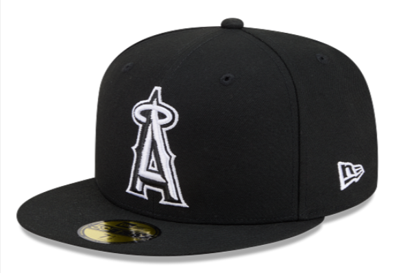 Anaheim Angels Fitted New Era 59Fifty White Logo Black Cap Hat Grey UV