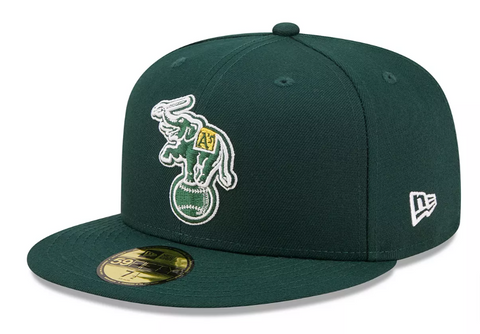 Oakland Athletics Fitted 59Fifty New Era Green Throwback Logo Cap Hat Grey UV