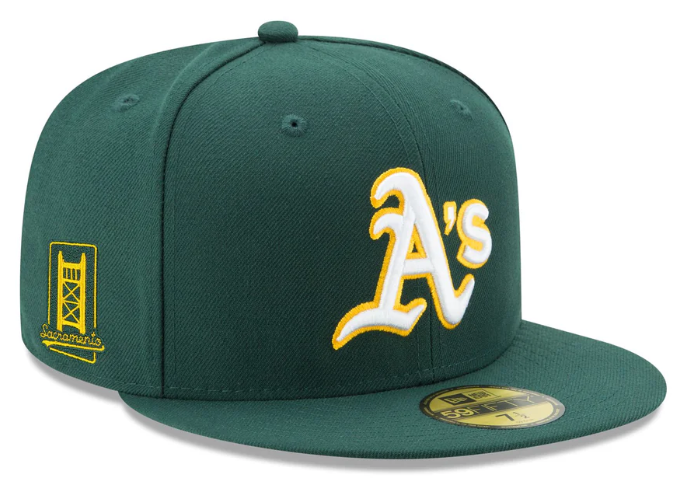 Oakland Athletics Fitted New Era 59FIFTY Sacramento Patch Road Hat Cap Green - THE 4TH QUARTER