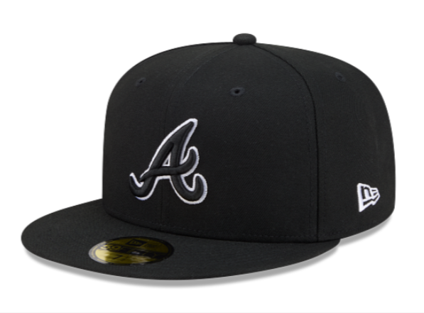 Atlanta Braves Fitted New Era 59Fifty Black Outline Black Cap Hat Grey UV