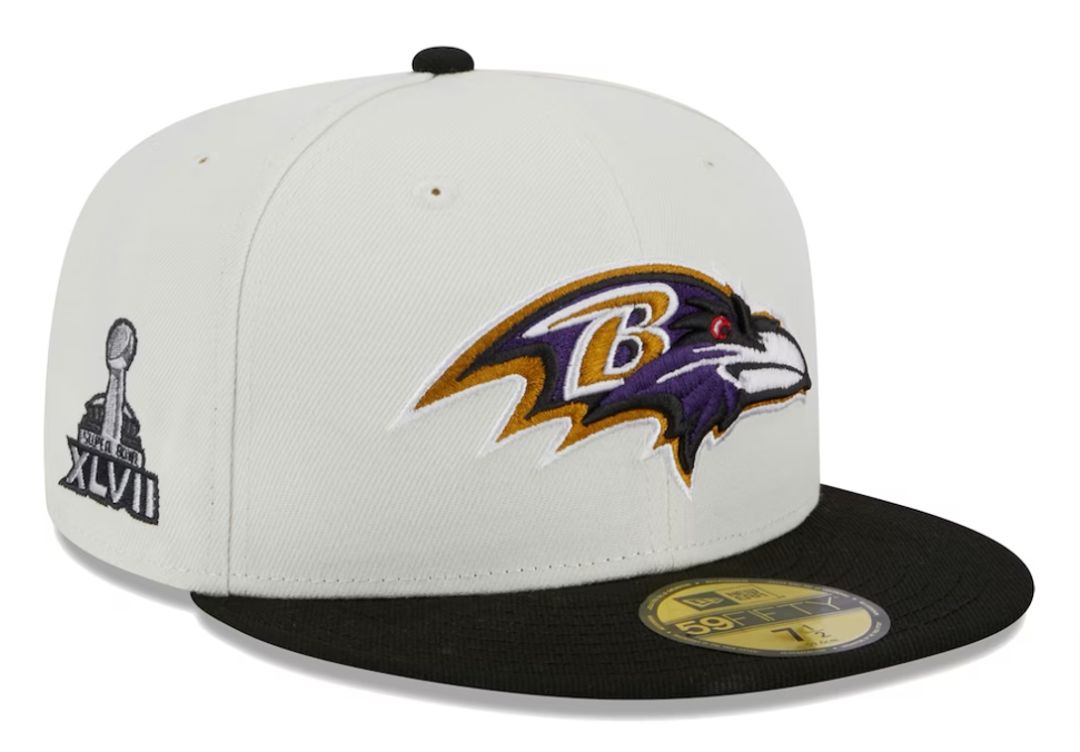 Baltimore Ravens Fitted New Era 59Fifty Super Bowl Patch Chrome Cap Hat Grey UV - THE 4TH QUARTER