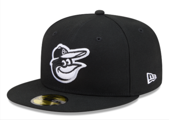 Baltimore Orioles Fitted New Era 59Fifty Black &amp; White Logo Black Cap Hat Grey UV