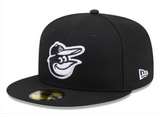 Baltimore Orioles Fitted New Era 59Fifty Black & White Logo Black Cap Hat Grey UV