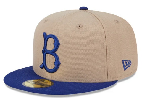 Brooklyn Dodgers Fitted New Era 59Fifty 2 Tone Camel Cap Hat Grey UV