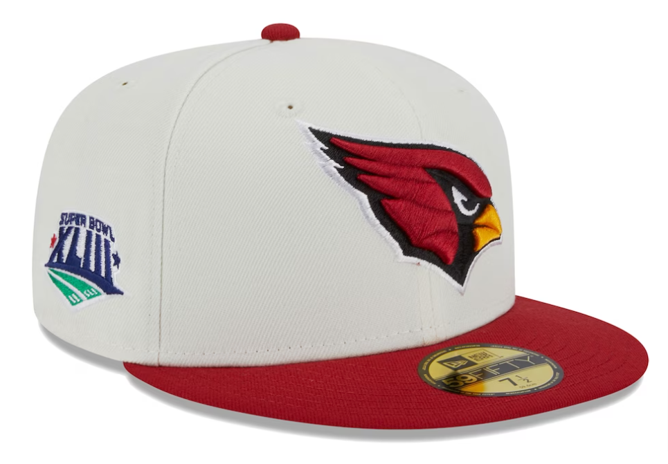 Arizona Cardinals Fitted New Era 59Fifty Super Bowl Patch Chrome Cap Hat Grey UV - THE 4TH QUARTER
