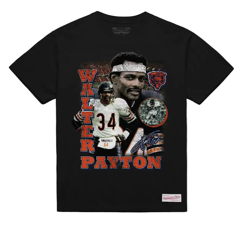 Chicago Bears T-Shirt Mitchell &amp; Ness Walter Peyton Collage Black Tee