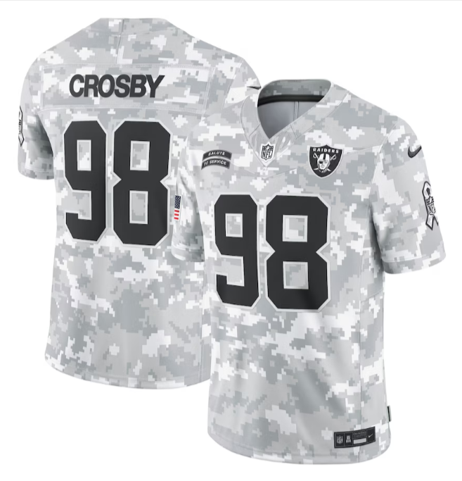 Raiders Mens Jersey 2024 Salute to Service Limited Maxx Crosby #98 Arctic Camo - THE 4TH QUARTER