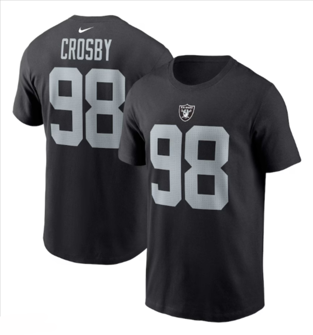 Raiders Mens T-Shirt #98 Crosby Player Tee Black - THE 4TH QUARTER