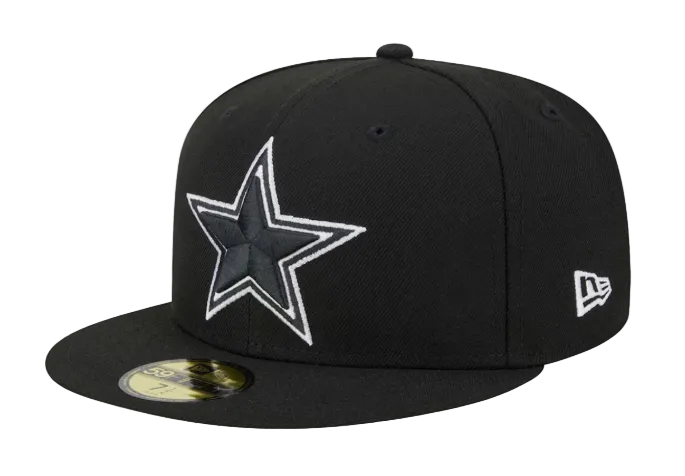 Dallas Cowboys Fitted New Era 59Fifty Black White Outline Cap Hat