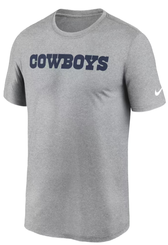 Dallas Cowboys Mens Nike Primetime Legend Wordmark T-Shirt Heather Gray