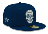 Dallas Cowboys Fitted New Era 59Fifty Day of the Dead Sugar Skull Navy Cap Hat Grey UV