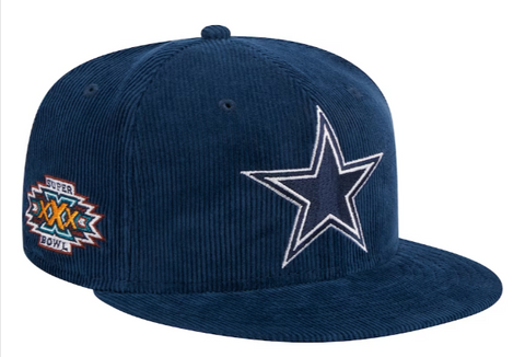 Dallas Cowboys Fitted New Era 59Fifty Throwback Corduroy Navy Superbowl Patch Cap Hat