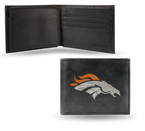 Denver Broncos Mens Embroidered Leather Billfold Wallet