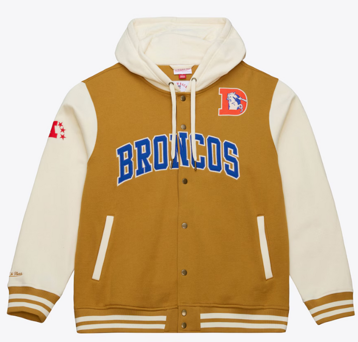 Denver Broncos Mens Jacket Brown/Cream Dusted Fleece Full-Snap - THE 4TH QUARTER