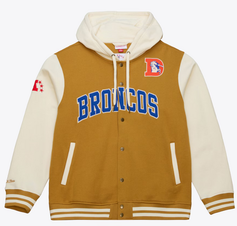 Denver Broncos Mens Jacket Brown/Cream Dusted Fleece Full-Snap