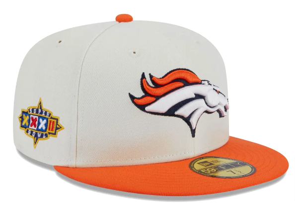 Denver Broncos Fitted New Era 59Fifty Super Bowl Patch Chrome Cap Hat Grey UV THE 4TH QUARTER