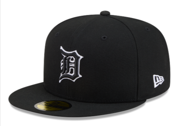 Detroit Tigers Fitted New Era 59Fifty Black Outline Black Cap Hat Grey UV