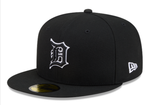 Detroit Tigers Fitted New Era 59Fifty Black Outline Black Cap Hat Grey UV