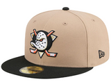 Anaheim Ducks Fitted New Era 59Fifty Throwback Logo Cap Hat Camel Black - THE 4TH QUARTER