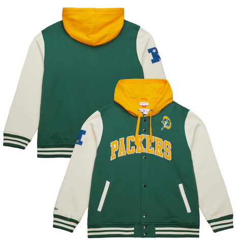 Green Bay Packers Mens Mitchell & Ness Courtside Hoodie Fleece Jacket - THE 4TH QUARTER