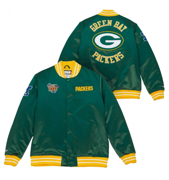 Green Bay Packers Mens Mitchell & Ness Heavyweight Satin Jacket - THE 4TH QUARTER