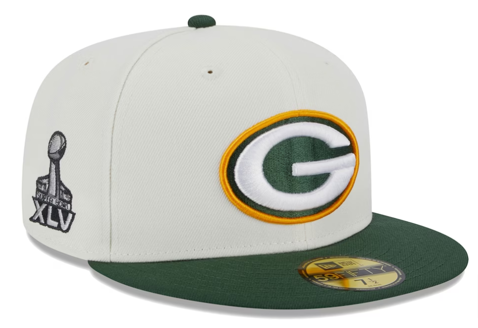 Green Bay Packers Fitted New Era 59Fifty Super Bowl Patch Chrome Cap Hat Grey UV - THE 4TH QUARTER