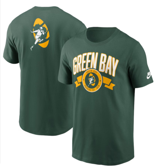Green Bay Packers Mens T-Shirt Rewind Front and Back Hit Essential Tee - THE 4TH QUARTER