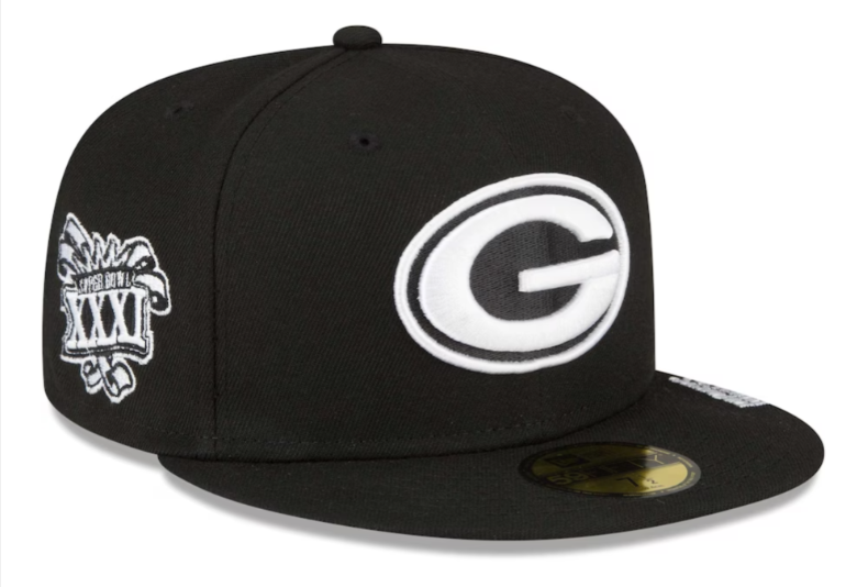 Green Bay Packers Fitted 59Fifty New Era XXXI Super Bowl Black White Cap Hat - THE 4TH QUARTER
