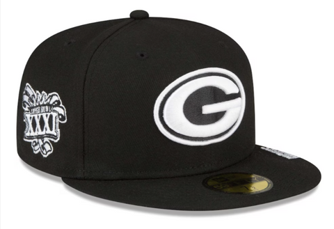 Green Bay Packers Fitted 59Fifty New Era XXXI Super Bowl Black White Cap Hat