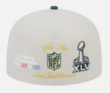 Green Bay Packer Fitted New Era 59FIFTY Super Bowl Champions World Class Cap Hat Cream Green