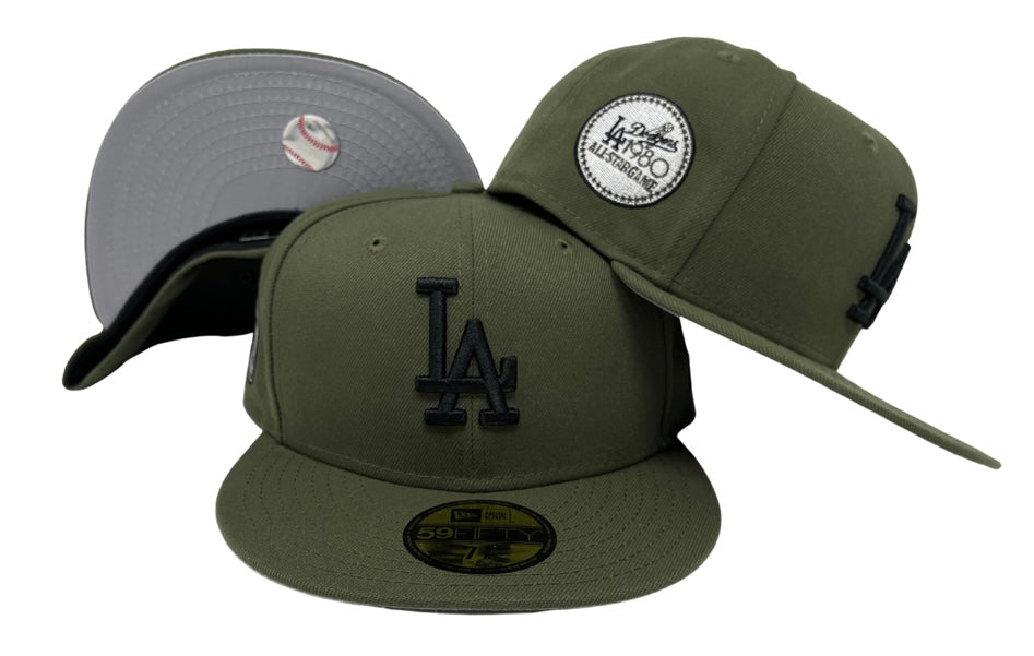 Dodgers New Era 59Fifty Fitted 80 ASG Olive Hat Cap Grey UV - THE 4TH QUARTER