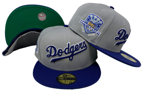 Los Angeles Dodgers Fitted New Era 59FIFTY 50th Ann Grey Blue Cap Hat Green UV