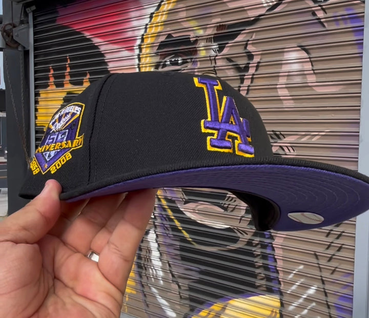 Los Angeles Dodgers New Era Fitted 59Fifty 50th Anniversary Black Cap Hat Purple UV - THE 4TH QUARTER