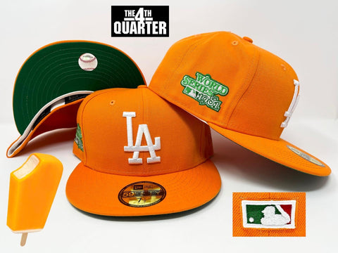Dodgers New Era Fitted 59Fifty 1981 WS Orange Hat Green UV