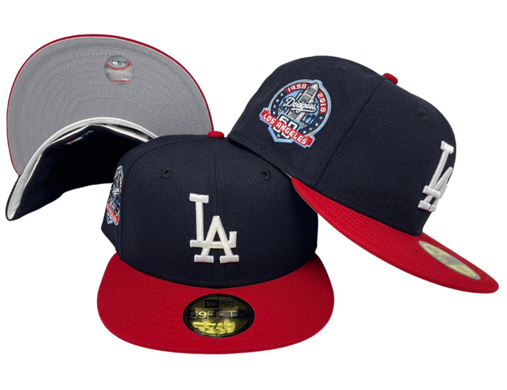 Los Angeles Dodgers Fitted New Era 59FIFTY 60th Anniversary Cap Hat Navy Red Grey UV - THE 4TH QUARTER