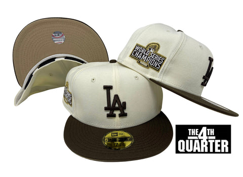 Dodgers Fitted New Era 59Fifty 2020 WS Champs Chrome Brown Hat. Camel UV