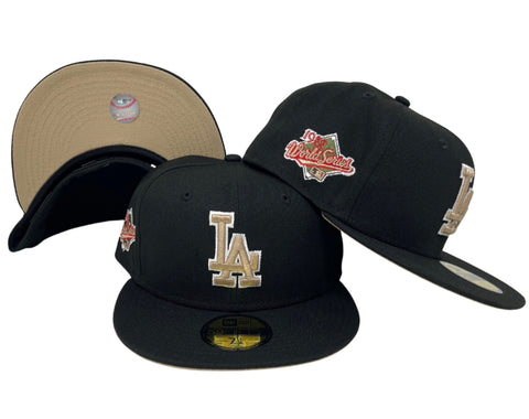 Dodgers Fitted New Era 59Fifty 88 WS Black Hat Cap Khaki UV