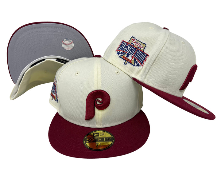 Philadelphia Phillies Fitted New Era 59Fifty World Series Chrome Burgundy Cap Hat Grey UV - THE 4TH QUARTER