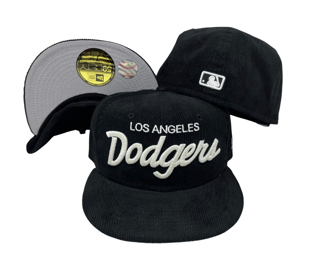 Dodgers Glow in the Dark New Era Fitted 59fifty Script Black Corduroy Cap Hat Grey UV - THE 4TH QUARTER