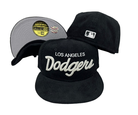 Dodgers Glow in the Dark New Era Fitted 59fifty Script Black Corduroy Cap Hat Grey UV
