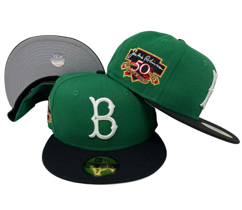 Brooklyn Dodgers Fitted New Era 59Fifty Jackie Robinson 50th Green Black Cap Hat Gry UV