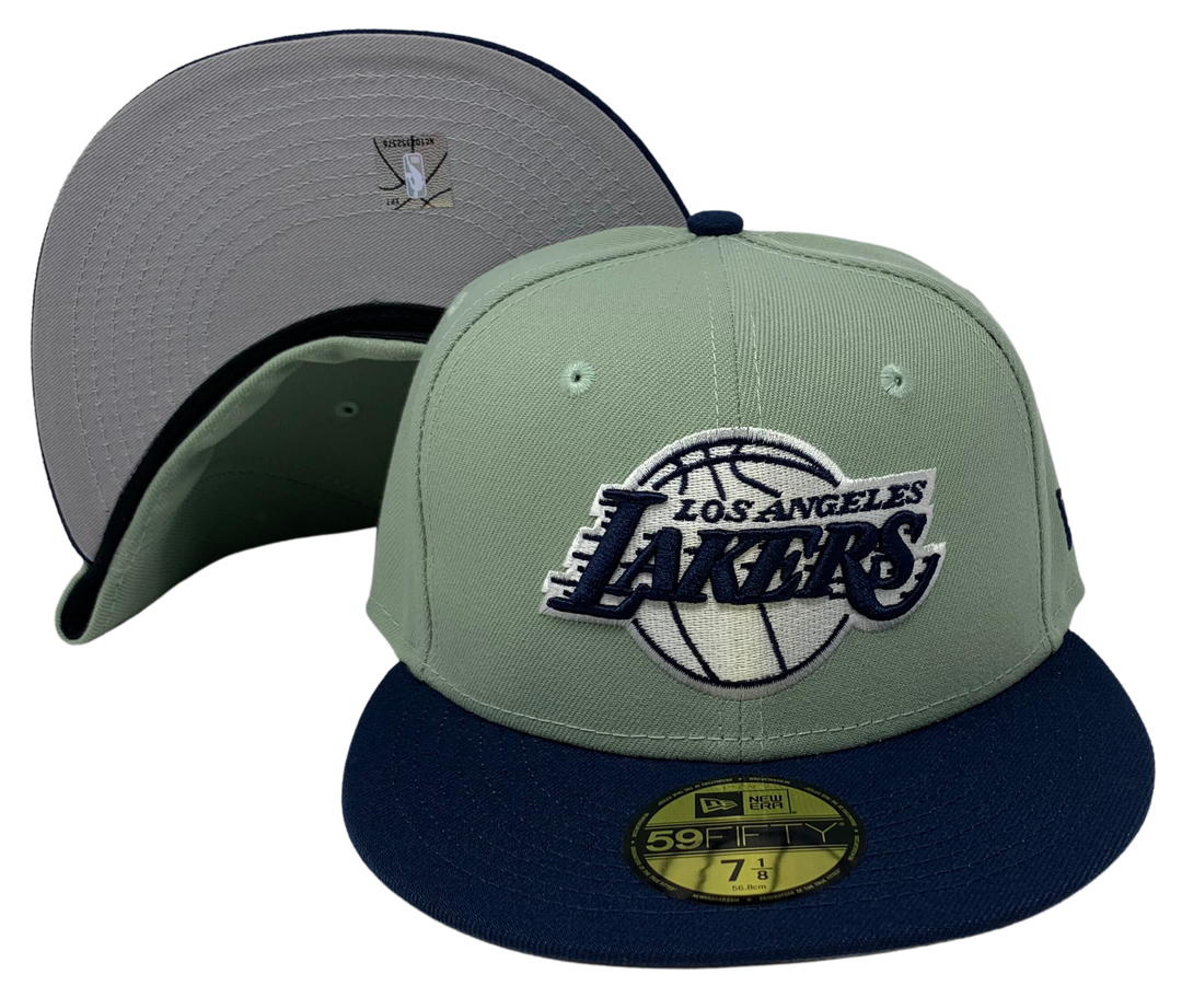 Los Angeles Lakers Fitted New Era 59FIFTY Sage Navy Cap Hat Grey UV - THE 4TH QUARTER