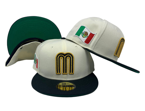 Mexico New Era 59Fifty Fitted Chrome Black Hat Cap Green UV