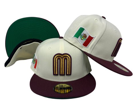 Mexico New Era 59Fifty Fitted Chrome Maroon Hat Cap Green UV