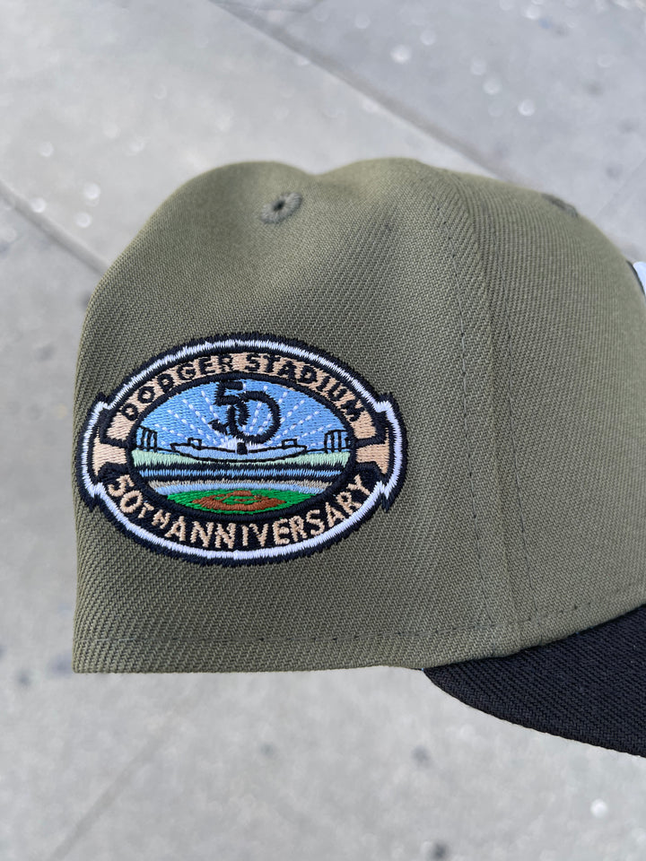 Dodgers Fitted New Era 59Fifty 50th Stadium Ann. Olive Black Cap Hat Sky UV - THE 4TH QUARTER