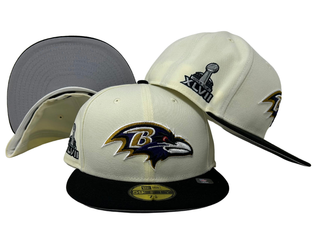 Baltimore Ravens Fitted New Era 59Fifty Super Bowl Patch Chrome Cap Hat Grey UV - THE 4TH QUARTER