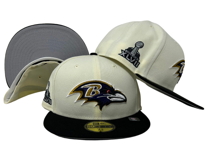 Baltimore Ravens Fitted New Era 59Fifty Super Bowl Patch Chrome Cap Hat Grey UV - THE 4TH QUARTER
