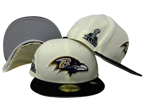 Baltimore Ravens Fitted New Era 59Fifty Super Bowl Patch Chrome Cap Hat Grey UV